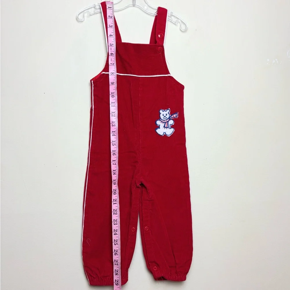 Vintage Sears Red Corduroy Overalls Polar Bear Infant Large 18-24 Months Holiday